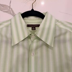 Men's Green and White Striped Dress Shirt